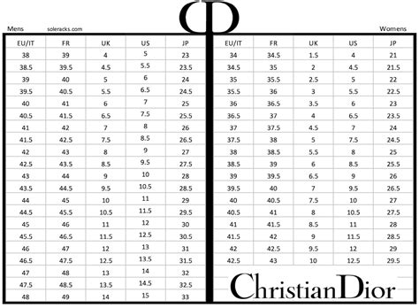 dior slide size chart.